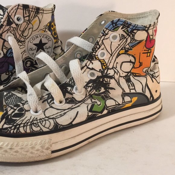 Kids Converse High Top Sneakers Size 1.5 Retired Graffiti Design Pre-Owned VGC - Picture 3 of 12